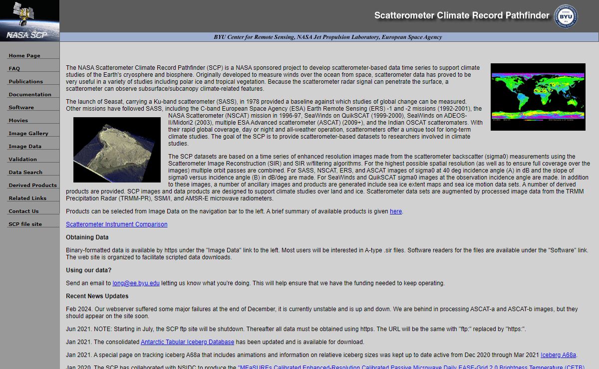 NASA Scatterometer Climate Record Pathfinder (Center for Remote Sensing - BYU)