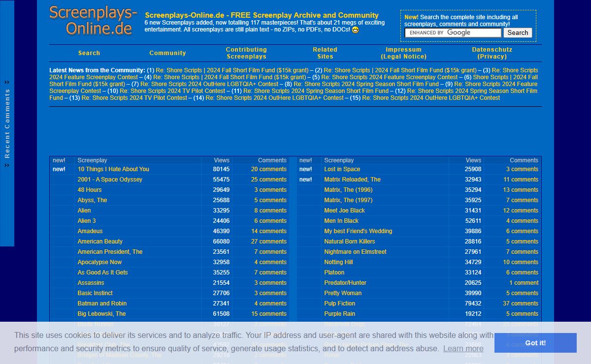 Screenplays-Online.de - FREE Screenplay Archive and Community
