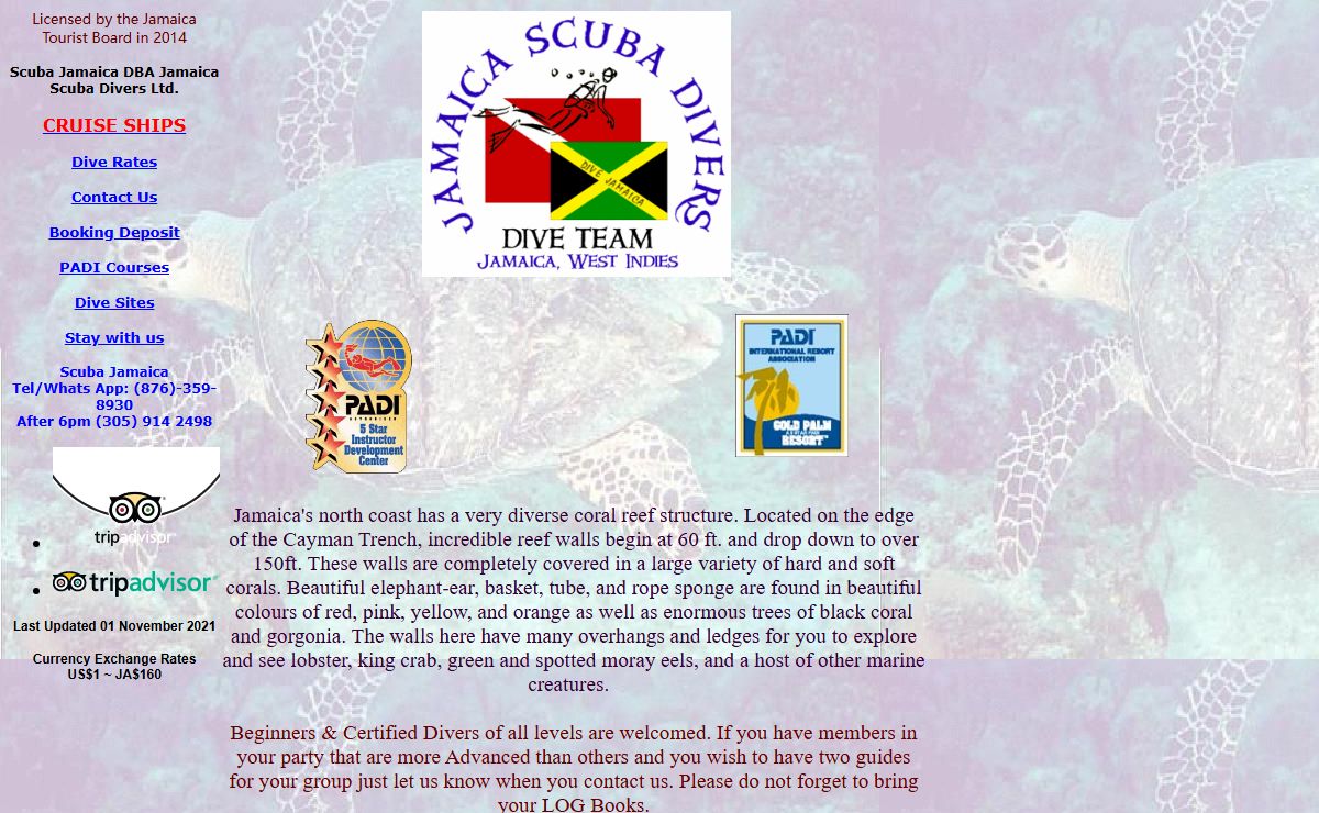 Jamaica SCUBA Divers - A PADI Gold Palm Diving Center with two locations servicing from Negril to Montego Bay to Ocho Rios.