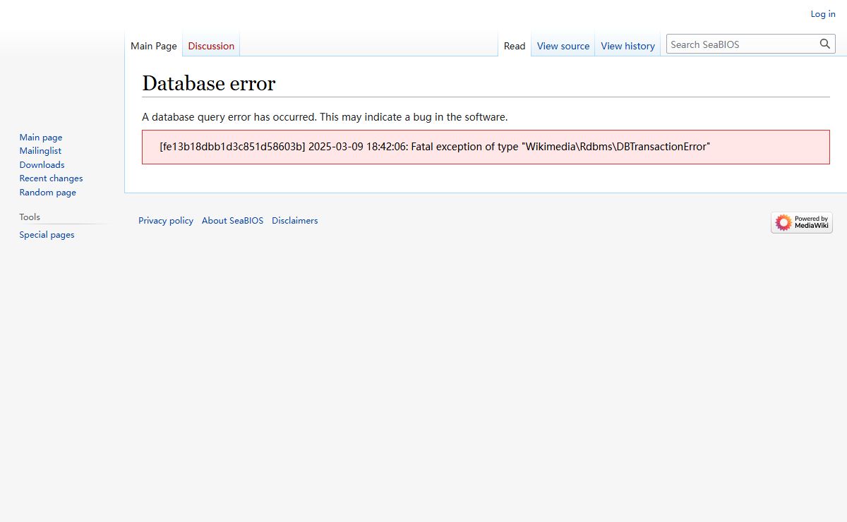 Database error - SeaBIOS