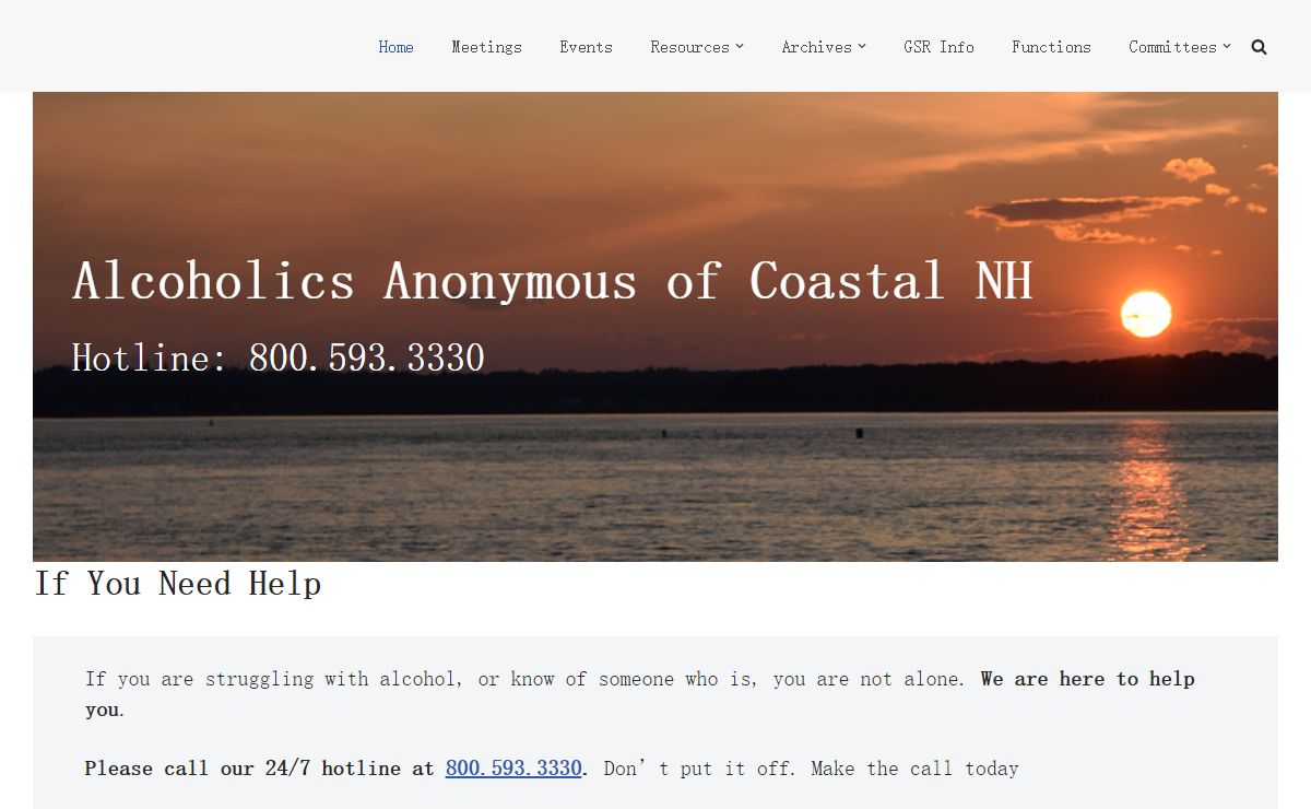 Alcoholics Anonymous of Coastal New Hampshire – Hotline: 800 593 3330