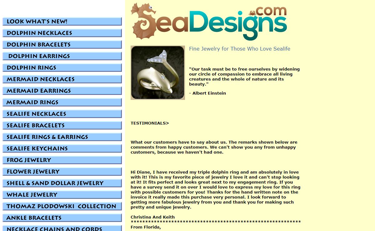 Gold dolphin rings, mermaid earrings, sterling silver bracelets and sealife necklaces