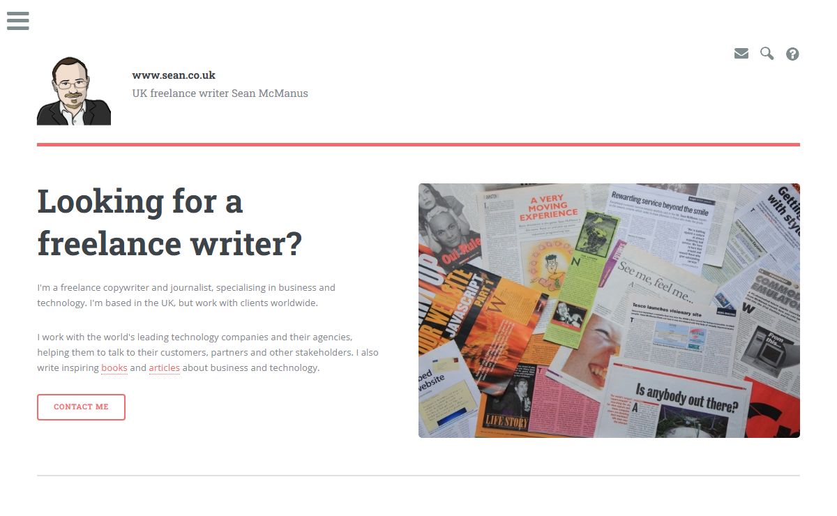Sean McManus - freelance writer specialising in technology; copywriter, and journalist