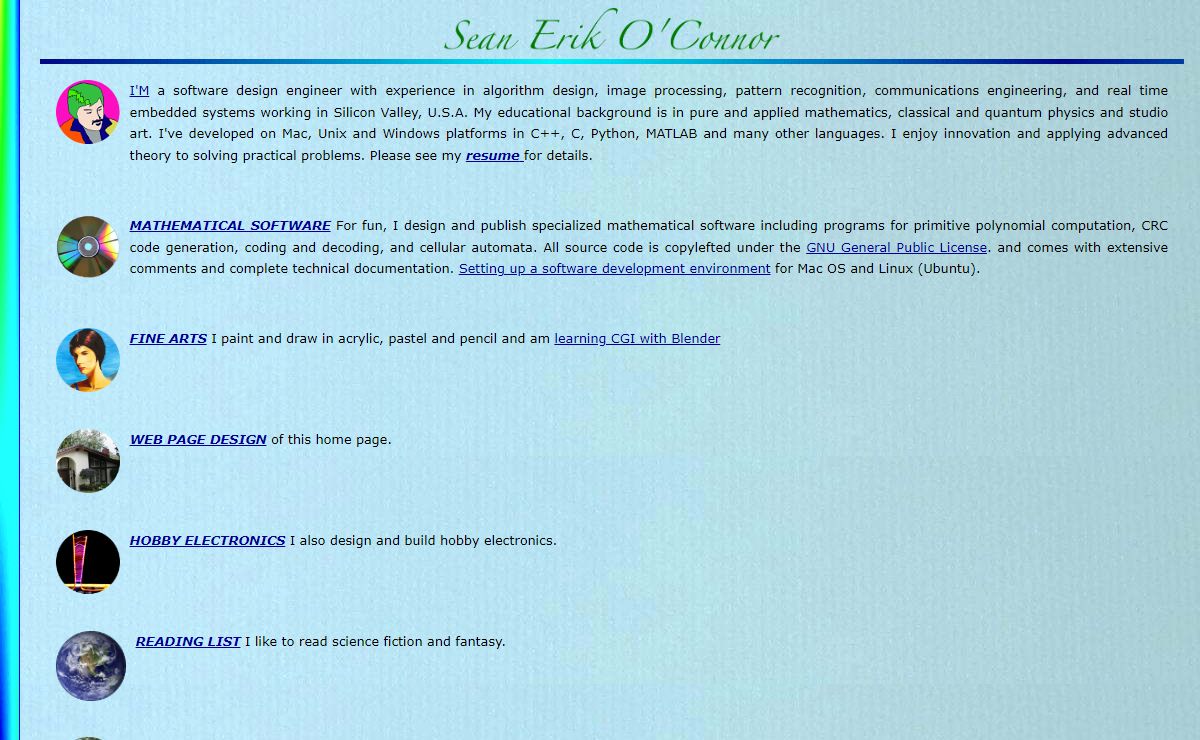 Sean Erik O'Connor - Home Page and Free Mathematical Software.