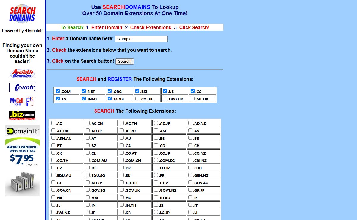 Search domain names at Searchdomains.com