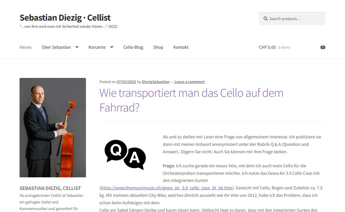 Sebastian Diezig · Cellist – "…von ihm wird man mit Sicherheit wieder hören…" (NZZ)