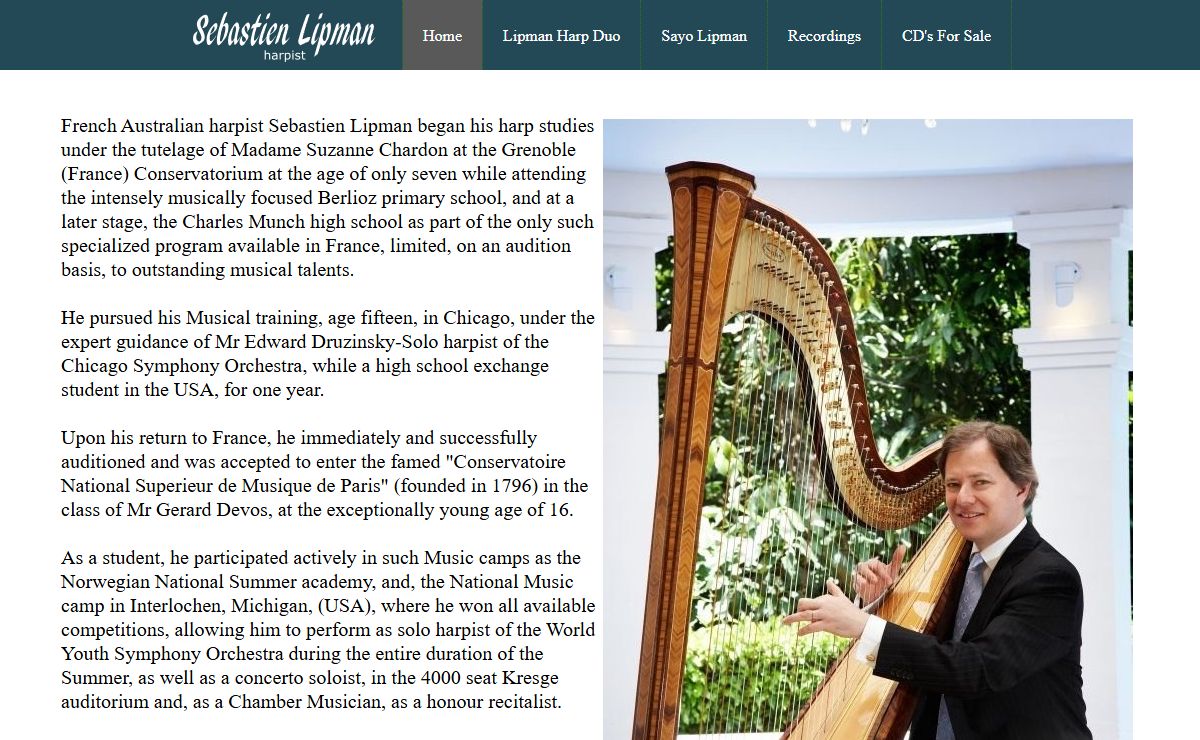 Performing Harpist - Sebastien Lipman - Harp Music