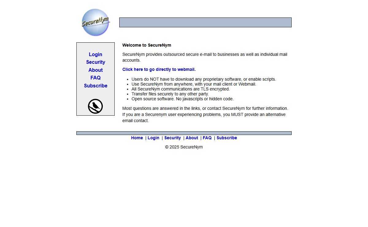 SecureNym - Secure E-Mail Service