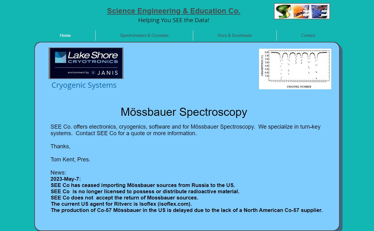 SEE Co Mossbauer Spectometers, Ritverc Gamma Sources, Janis Cryostats