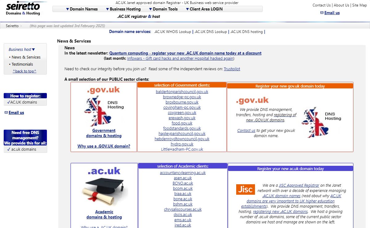 AC.UK Janet approved domain Registrar - UK Business web service provider