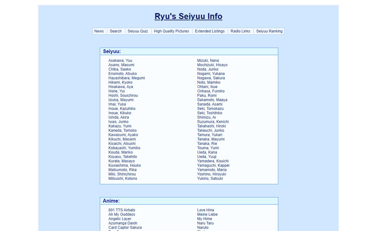 Ryu's Seiyuu Info