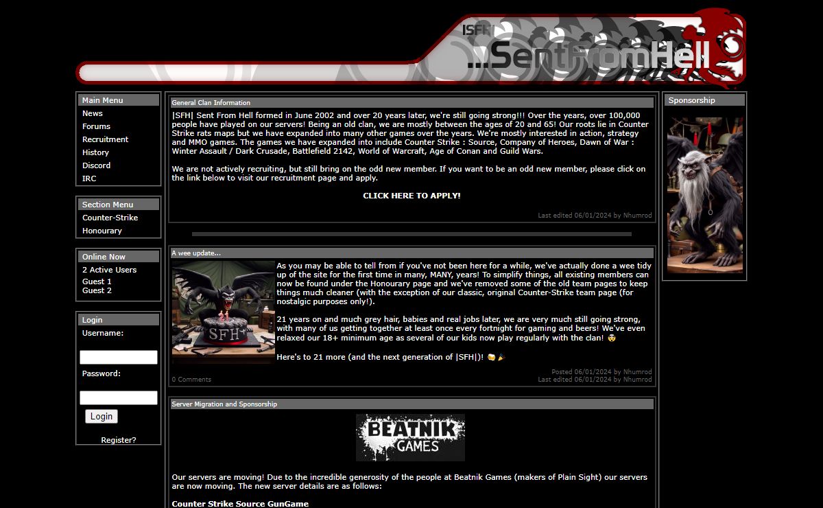 |SFH| Sent From Hell :: News :: UK Counter Strike clan & multigaming. Dawn of War Clan, Company of Heroes Clan, Day of Defeat Clan, Star Wars Galaxies SWG Forums & Guild & Battlefield 2/2142. RECRUITING NOW!