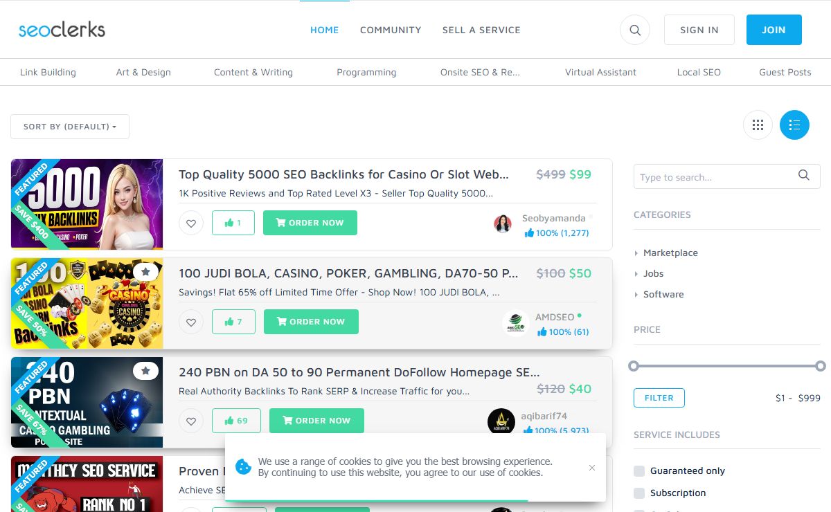 SEO Marketplace for backlinks, web design, website traffic, and online marketing - SEOClerks