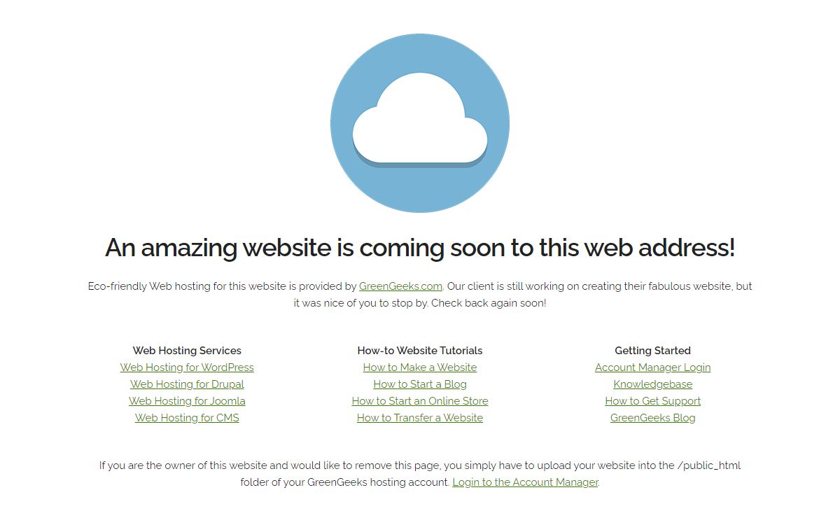GreenGeeks Customer Coming Soon Page