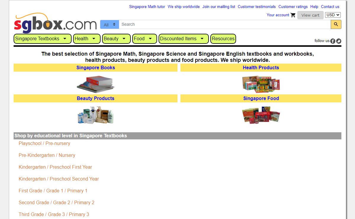 The best selection of Singapore Math, Singapore Science and Singapore English textbooks and workbooks, children's storybooks, health products, beauty products and food products. We ship worldwide. -