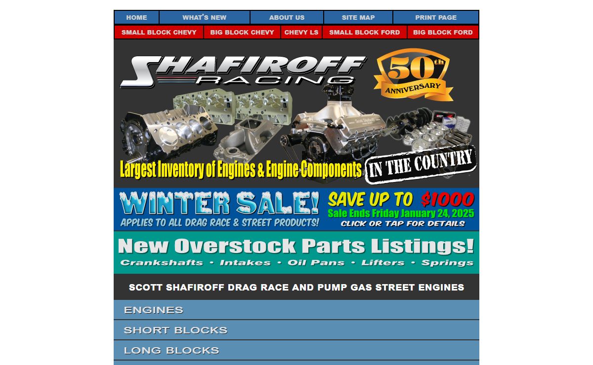 Shafiroff Chevy, Ford, and LS Drag Race and Pump Gas Engines