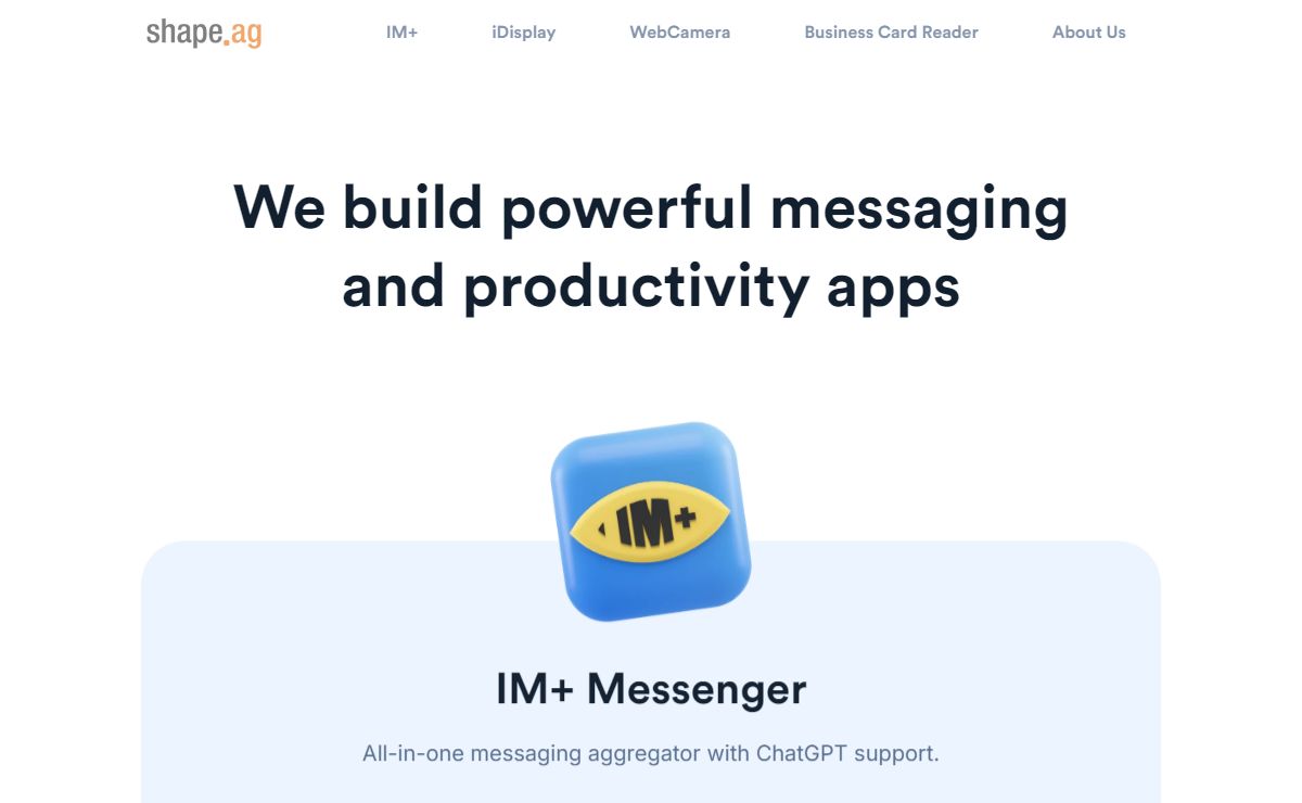 SHAPE: IM+, iDisplay, Business Card Reader, Barcode Reader, Mobiola