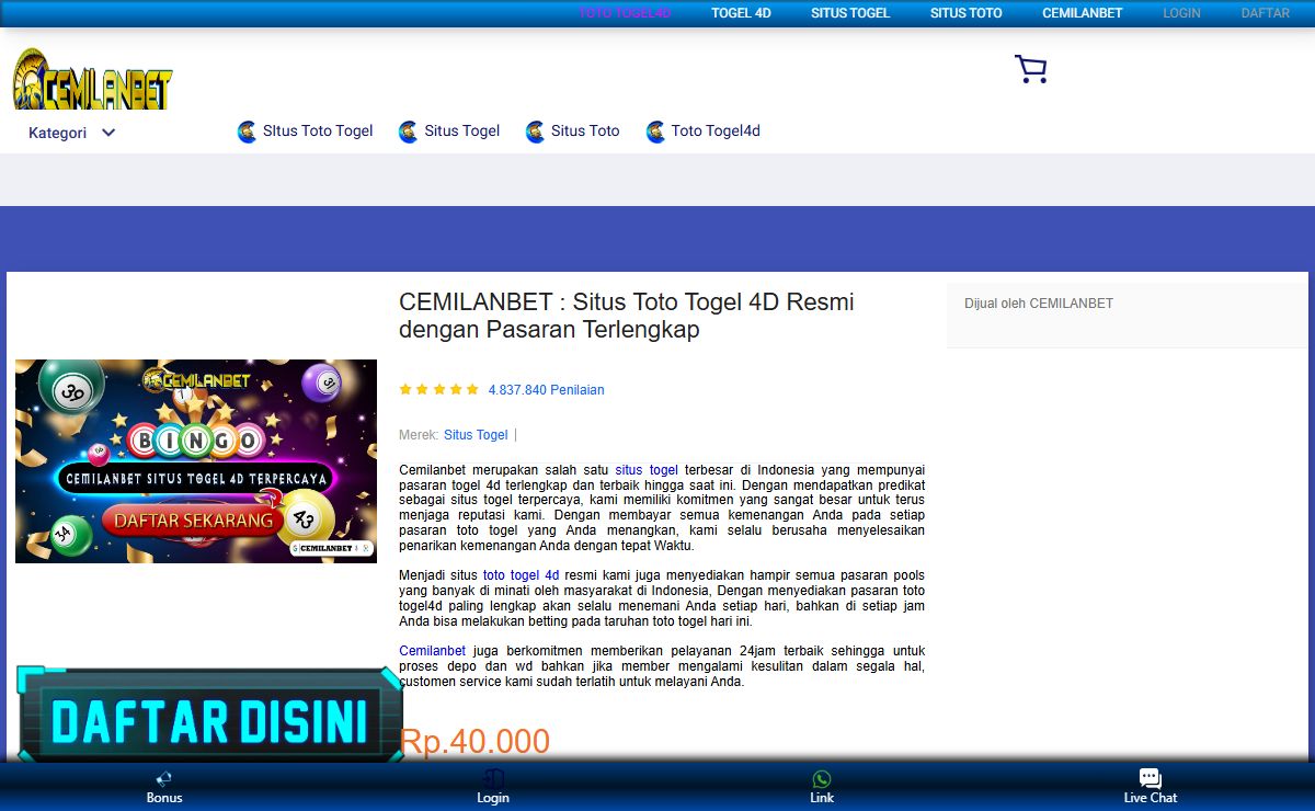 CEMILANBET : Situs Toto Togel 4D Resmi dengan Pasaran Terlengkap