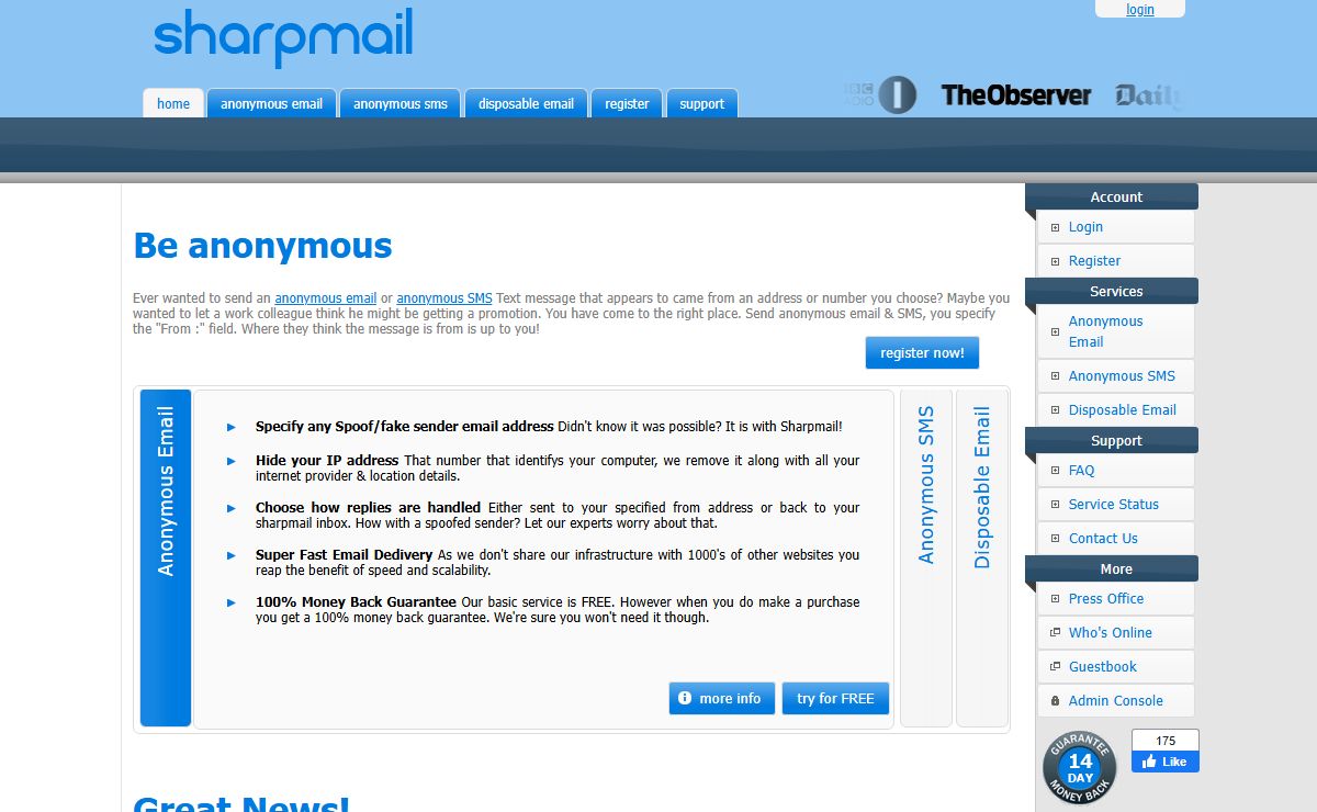 Anonymous Email - Anonymous SMS - Sharpmail.co.uk