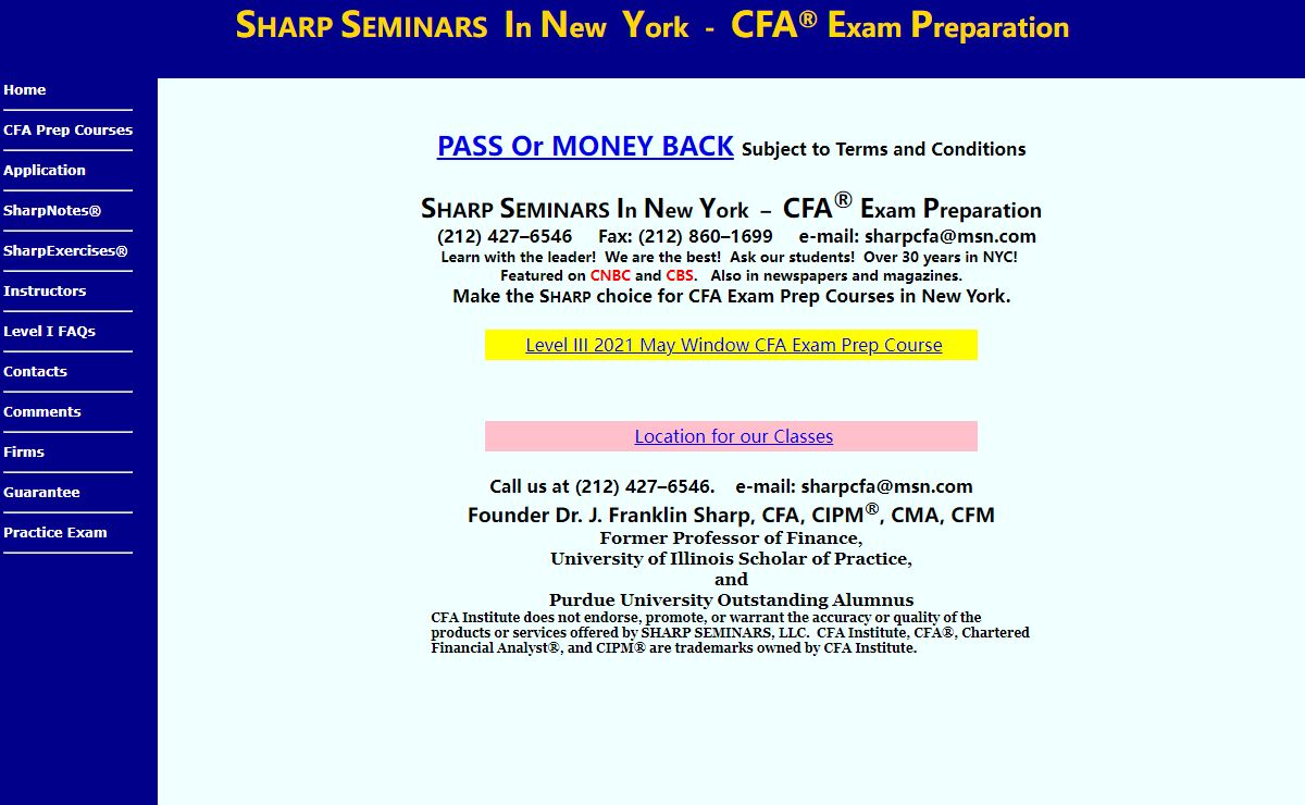 SHARP SEMINARS In New York - CFA® Exam Preparation