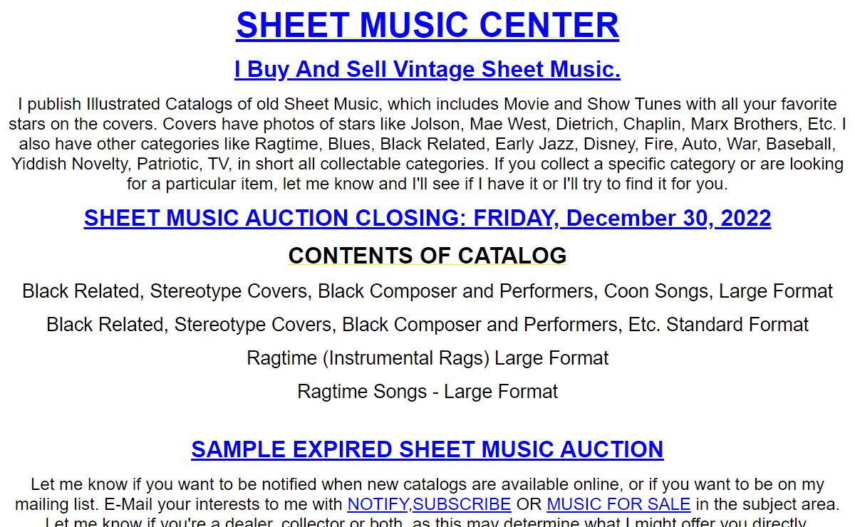 SHEET MUSIC CENTER FOR COLLECTING OLD POPULAR SHEET MUSIC