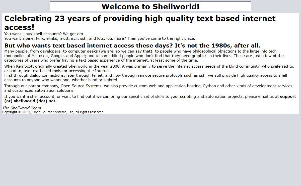 Welcome to Shellworld!