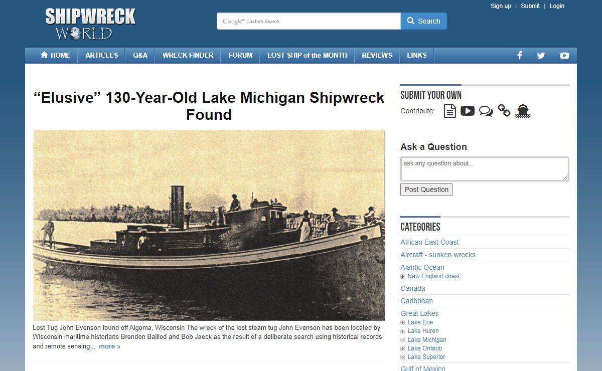 Shipwreck World - Shipwrecks and Underwater Discoveries