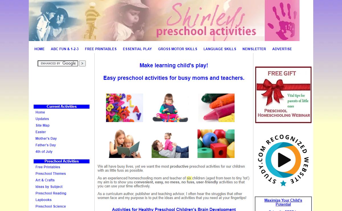 Shirleys Preschool Activities.com Home Page