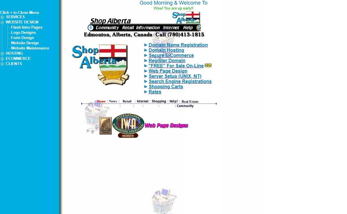 Domain Hosting Website design e-commerce ecommerce search registrations name registrations ShopAlberta webpage cheap domain hosing service and internet presence provider