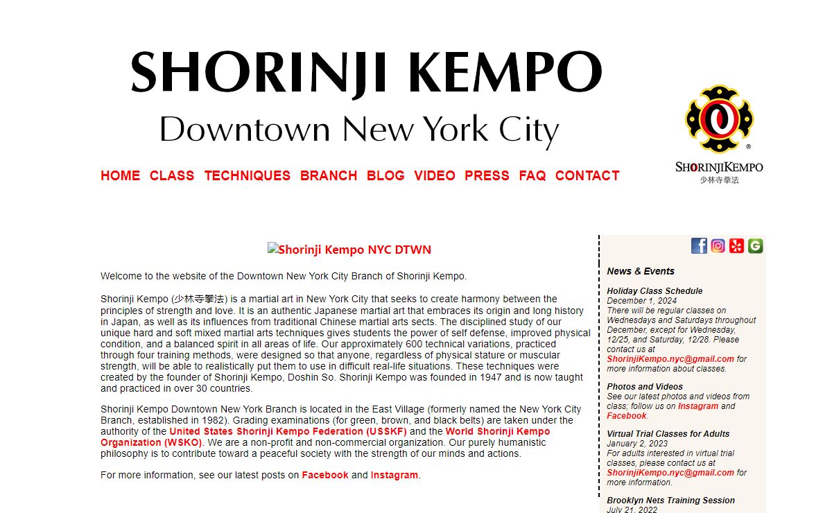 Welcome to the Shorinji Kempo Downtown New York City Branch Website