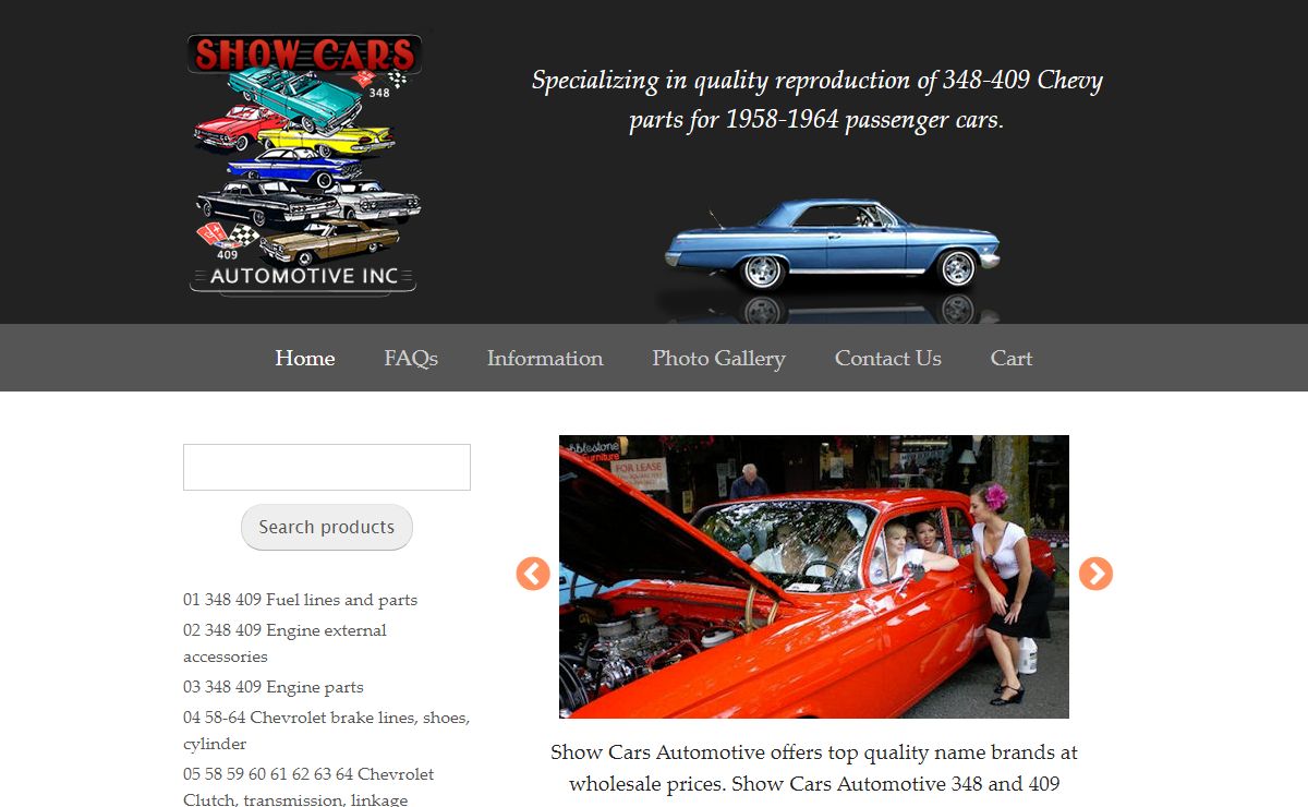 Show Cars | Specializing in quality reproduction of 348-409 Chevy parts for 1958-1964 passenger cars.