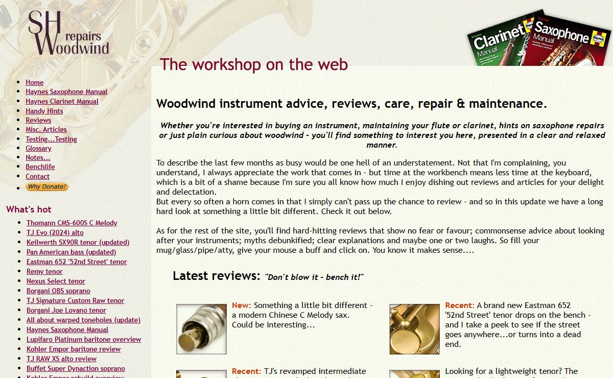 Stephen Howard Woodwind - saxophone, clarinet, flute and other woodwind instrument repairs and servicing.