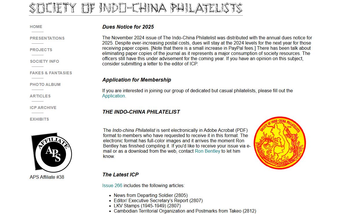 Society of Indo-china Philatelists Information - Home Page