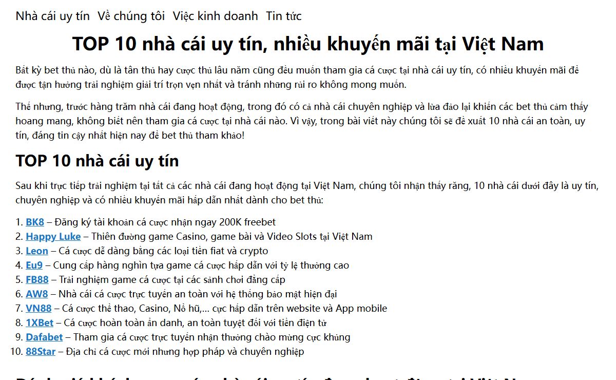 TOP 10 nhà cái uy tín, nhiều khuyến mãi tại Việt Nam