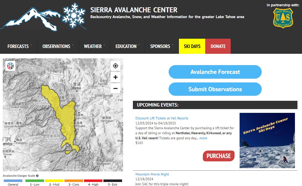 Sierra Avalanche Center | Backcountry Avalanche, Snow, and Weather Information for the greater Lake Tahoe area