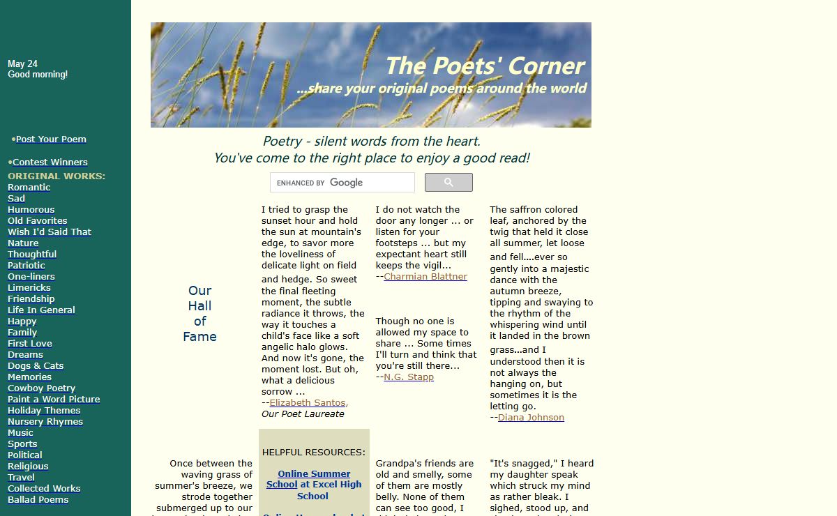 The Poets' Corner, Original Poems, Prose, Rhymes