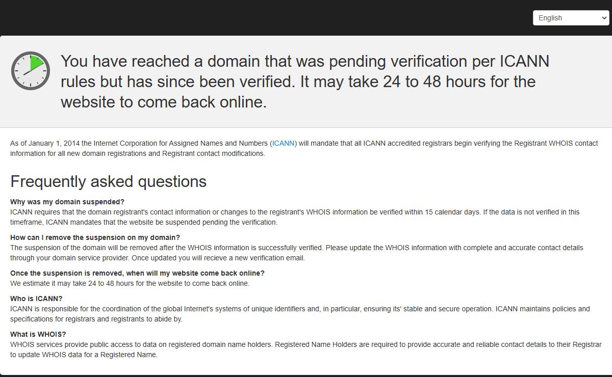 Registrant WHOIS contact information verification