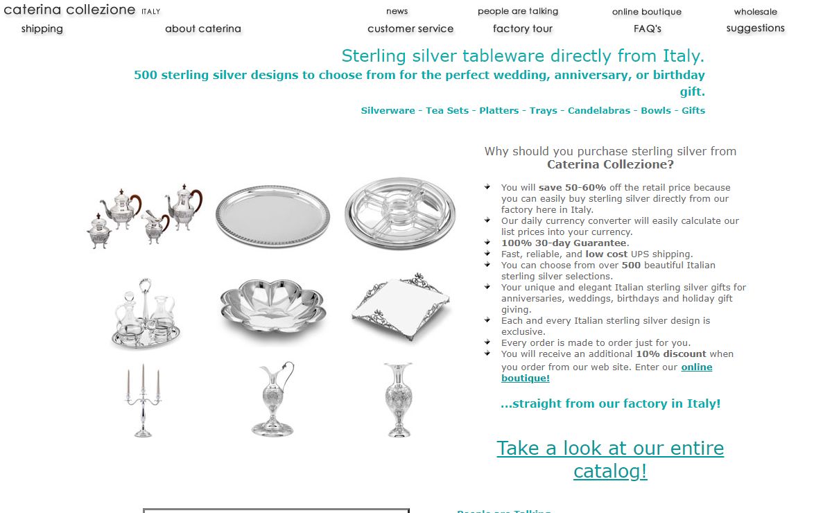Italian sterling silver from Italy; wedding gifts, anniversary gifts, flatware, tea sets, centerpiece and more.