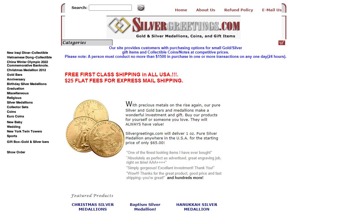 SilverGreetings.com - Gold & Silver Medallions, Coins, and Gift Items