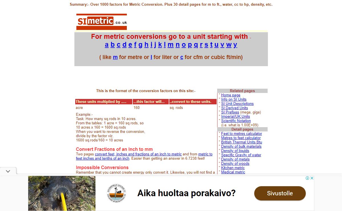 Metric Conversion Tables to or from Imperial Measurements The SI System for Metric Conversion