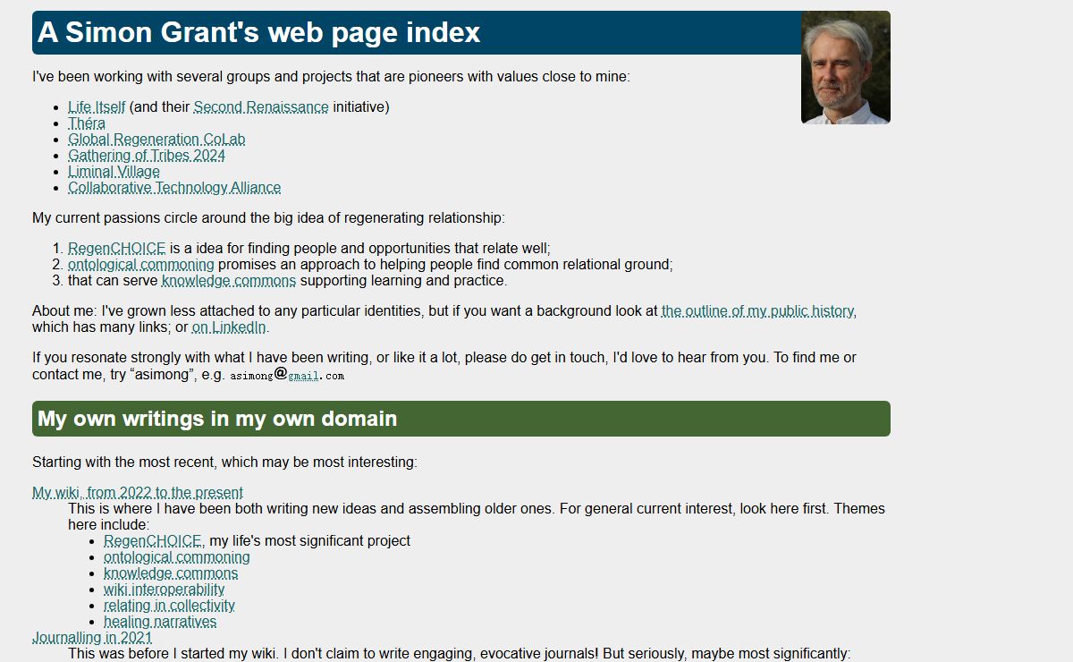 A Simon Grant's web page index