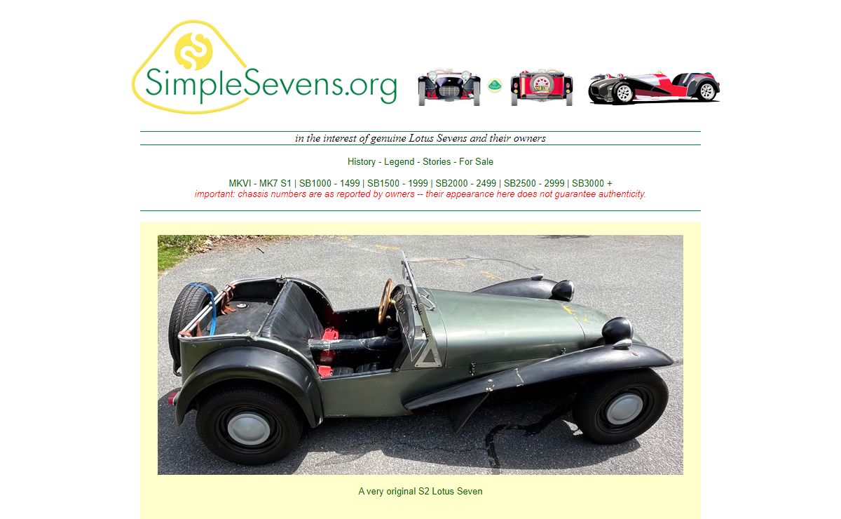 SimpleSevens: Genuine Lotus Sevens and Related Information
