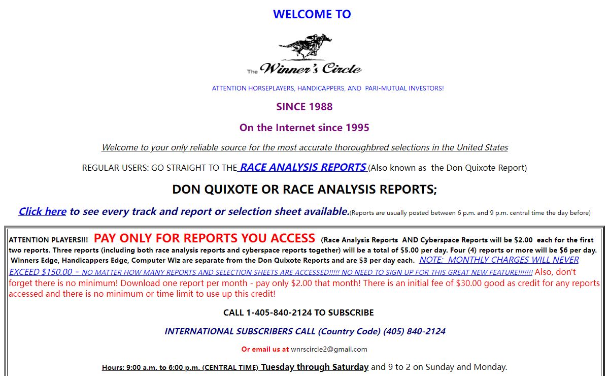Winner's Circle Home Page