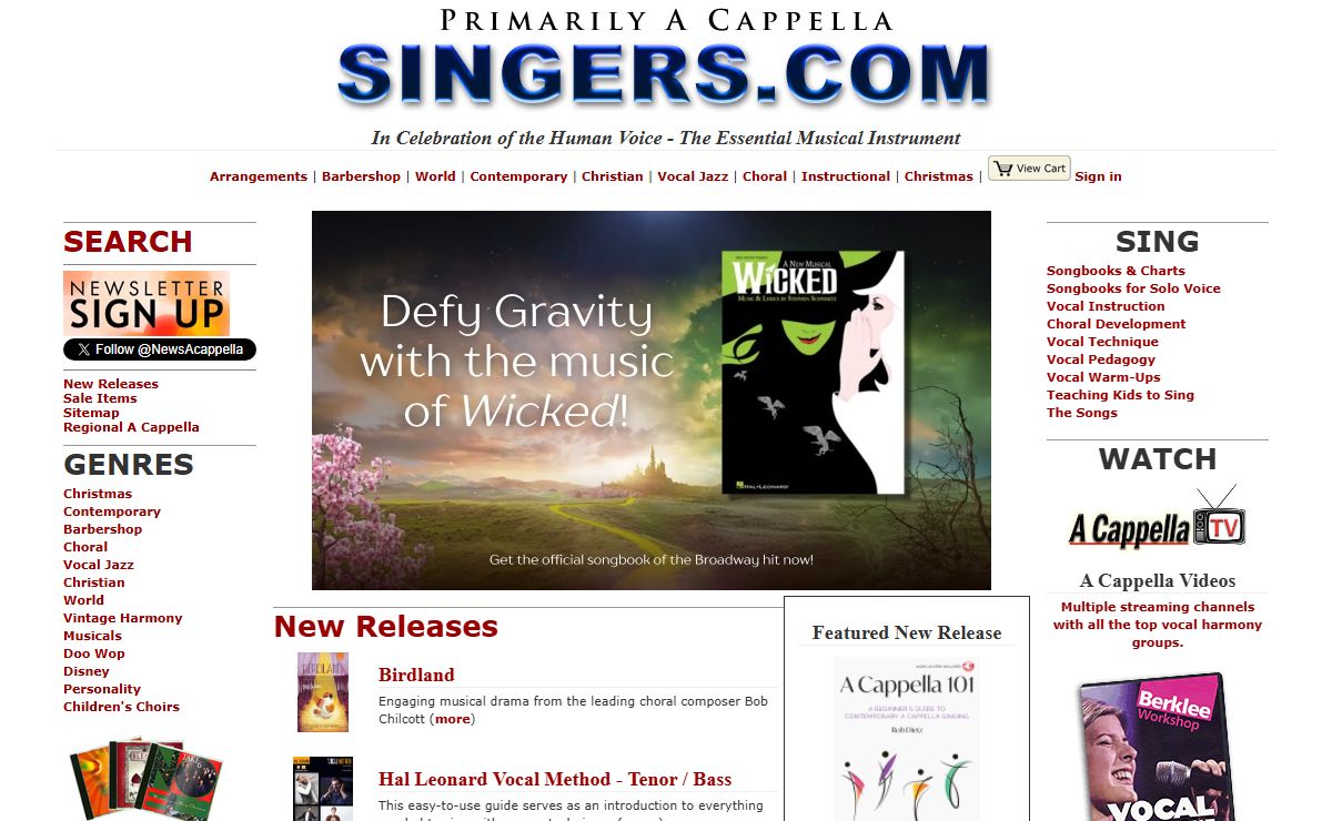 Singers.com - The source for a cappella music - songbooks, CDs, DVDs, sheet music arrangements for singers and vocal harmony singing groups.