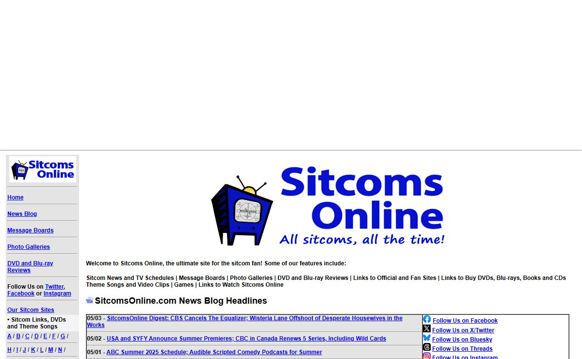 Sitcoms Online - Sitcom news, message boards, photos, links, theme songs, and more!