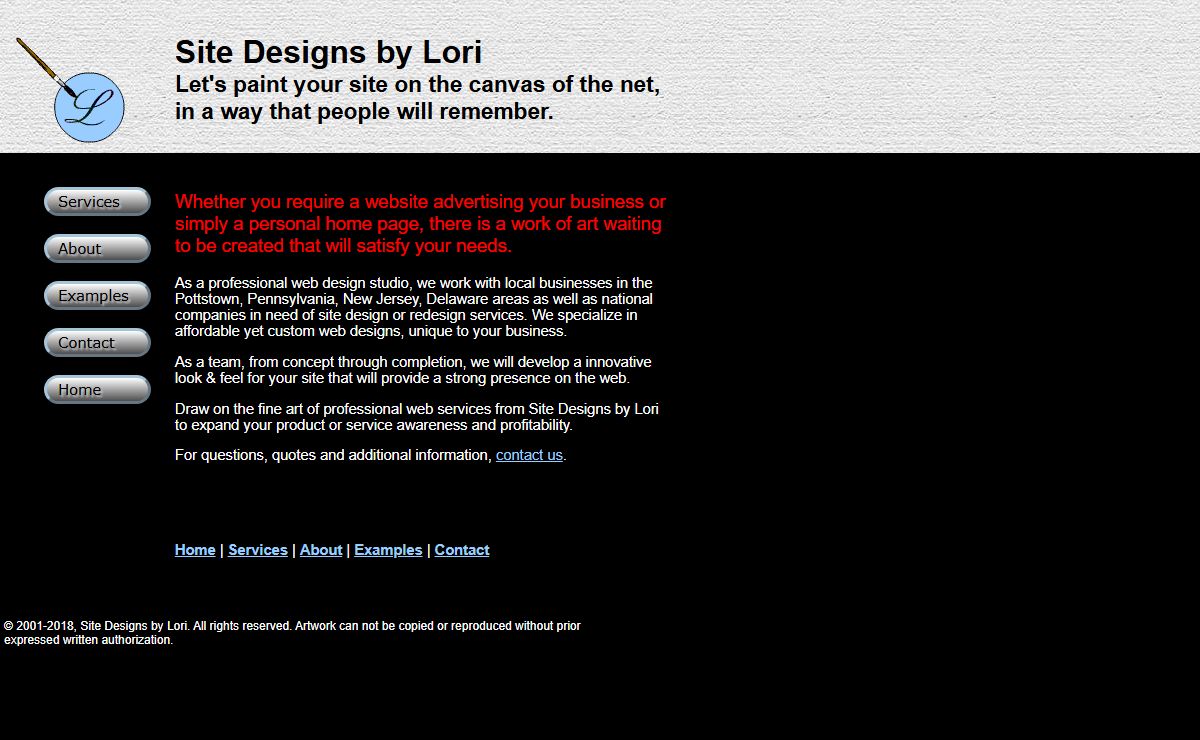 Pottstown, Pennsylvania, New Jersey, Delaware Area Website Design > Site Designs by Lori