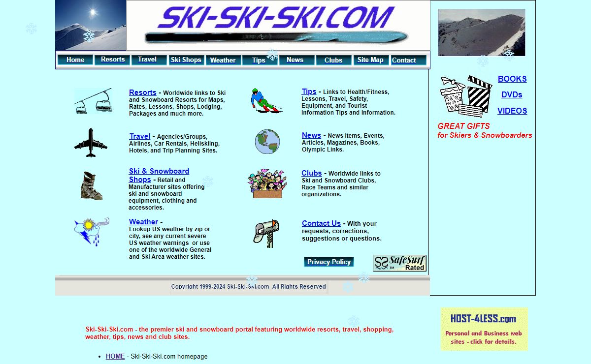 Ski-Ski-Ski.com - The premier ski and snowboard portal featuring worldwide Resorts, Travel, Shops, Weather, Tips, News and Club sites