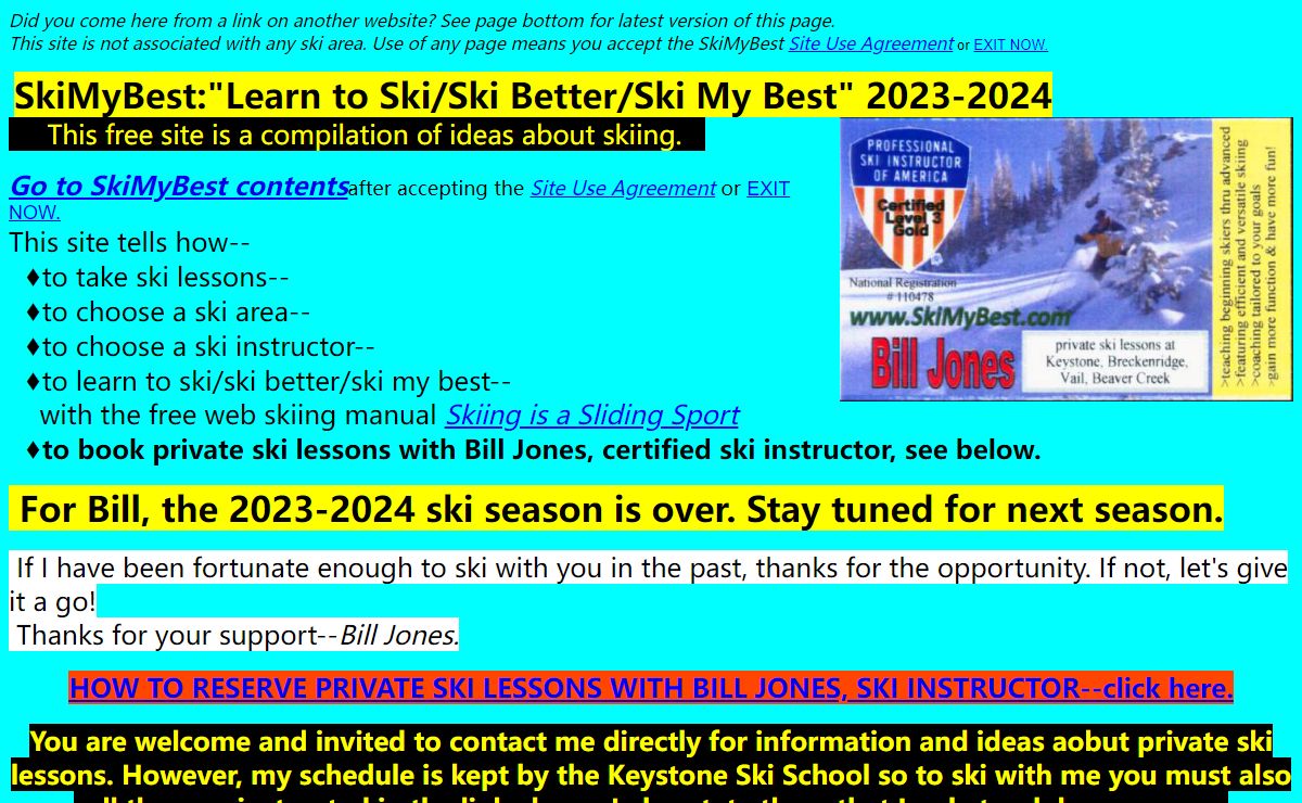 SKIMYBEST.COM: Learn to Ski/Ski Better/Ski My Best with Bill Jones, ski instructor