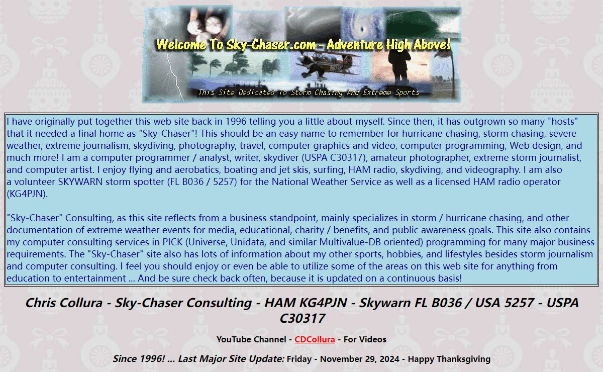 "Sky-Chaser" Web Site (Chris Collura - KG4PJN)