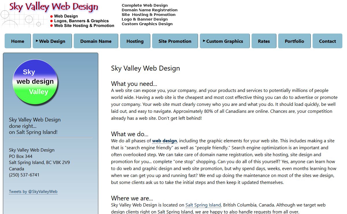 Sky Valley Web Design done right... on Salt Spring Island!
